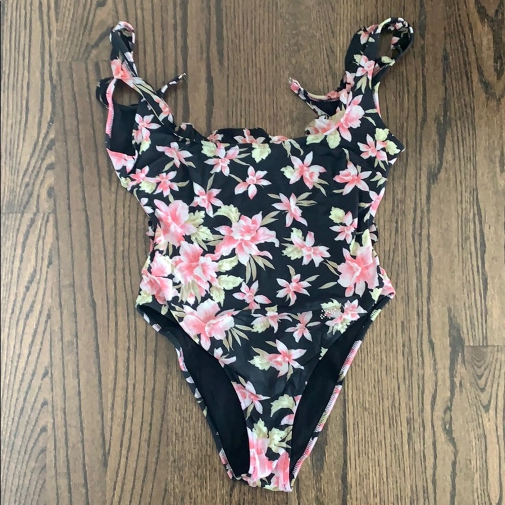 VINTAGE Blumarine Bathing Suit Black Floral